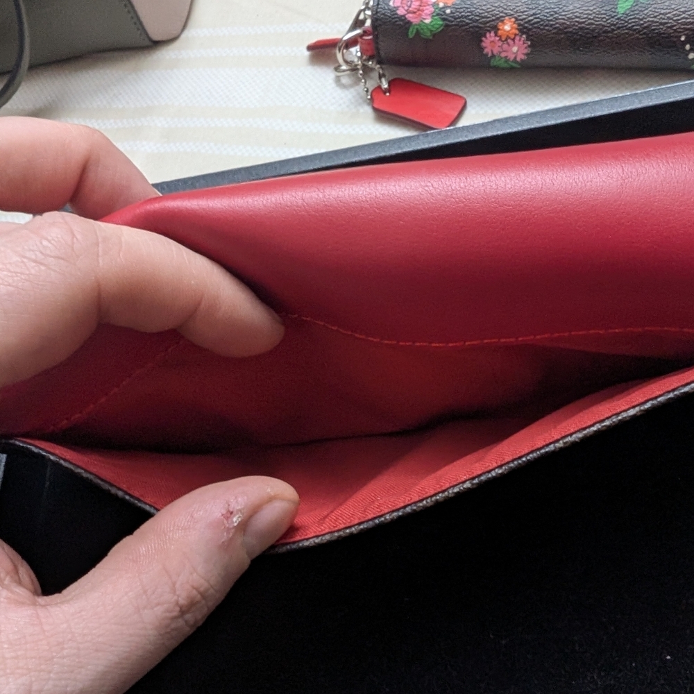 Coach Red Leather Flap Wallet with Brown Signature Canvas - Picture 3 of 3